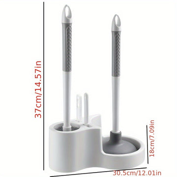 Juego de cepillo para inodoro 4-en-1 con soporte - Kit de limpieza de baño montado en la pared con mango largo extraíble que incluye cepillos para inodoros, baldosas, agentes de lechada y limpieza flexible, suministros de limpieza de baños