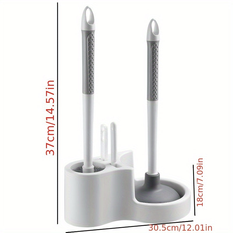 Juego de cepillo para inodoro 4-en-1 con soporte - Kit de limpieza de baño montado en la pared con mango largo extraíble que incluye cepillos para inodoros, baldosas, agentes de lechada y limpieza flexible, suministros de limpieza de baños