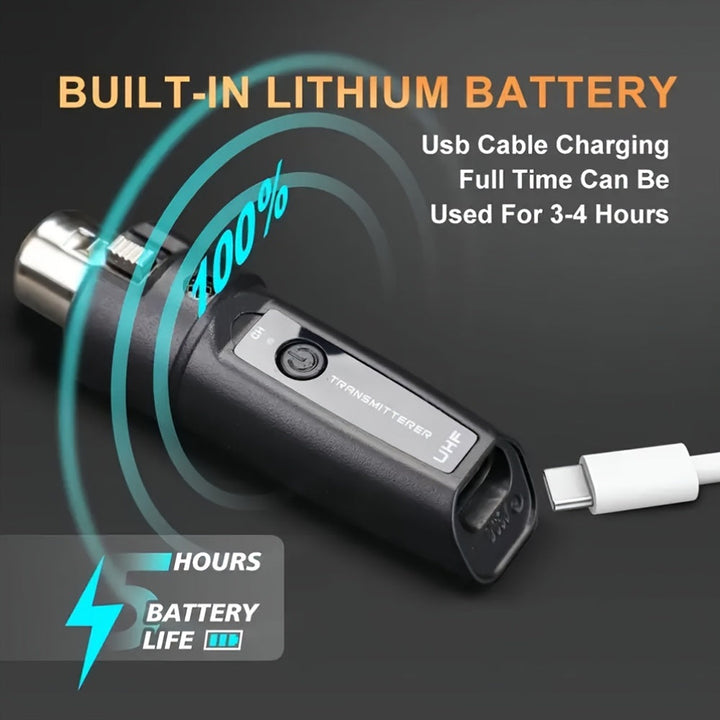 Sistema de micrófono inalámbrico XLR profesional con enchufe, transmisor y receptor XLR para guitarra eléctrica, adecuado para micrófonos dinámicos BETA58, SM58 y SM57, mezclador de audio, guitarra eléctrica y bajo, adecuado para DJ, bar y karaoke.