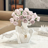 Jarrón de Cerámica con Diseño Abstraído - Decoración Moderna a Rayas Geométricas para el Hogar, Centro de Mesa Rectangular para Sala de Estar, Oficina o Dormitorio - Adorno Elegante sin Baterías, Accesorios y Decoración para la Sala