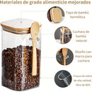 Juego de 2, 3 o 4 frascos de vidrio herméticos con cuchara y tapa de bambú - Recipientes de cocina a prueba de fugas ideales para granos, hojas de té, granos de café y especias - Perfectos para organizar la despensa