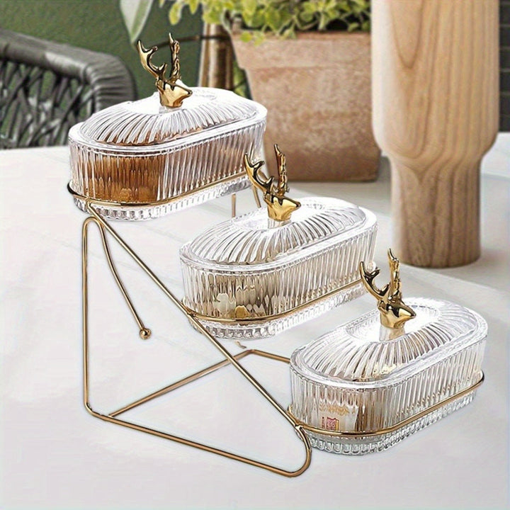 Bandeja Elegante de 3 Niveles para Servir Snacks y Frutas con Tapa - Estructura de Hierro Resistente, Diseño Inspirado en el Norte para Cocina, Sala de Estar, Fiestas | Perfecta para Frutas Secas, Dulces, Frutos Secos | Fácil de Limpiar, Bandeja de Aper