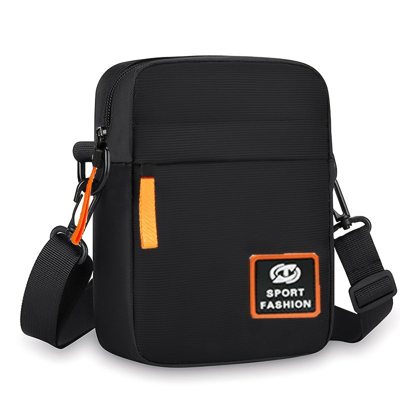 Bolso cuadrado neutro, textura sencilla, bolso de tela Oxford ligero, bolso de hombro único, bolso cruzado con cremallera multicapa para hombres [dirección aleatoria del tirón]