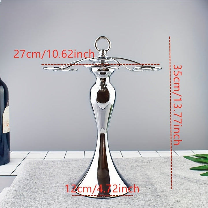 1pc Soporte Colgante para 4 Botellas de Vino en Metal Pulido - Diseño Artístico Ahorrador de Espacio para Cocina, Bar o Comedor - Estante Decorativo Multiusos con Acabado Metálico Brillante y Vidrio Transparente, Construcción Duradera