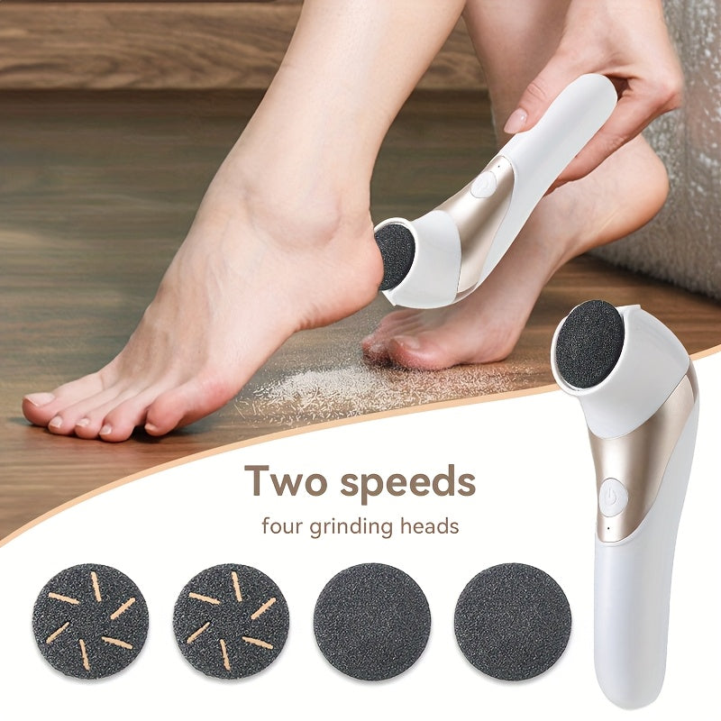 Limpiador de Pies Eléctrico Profesional - Herramienta de Pedicura Recargable USB con 2 Velocidades y 4 Cabezales, Portátil y Fácil de Usar para Eliminar Cutículas Gruesas | Solución Suave y Cómoda para Pies Agrietados y Secos