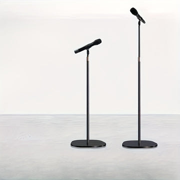 Soporte de micrófono profesional con soporte para teléfono - Soporte de piso de hierro negro para transmisión en vivo, base redonda, poste ajustable, soporte para micrófono de condensador, equipo de transmisión en vivo | Soporte elegante negro | Construc