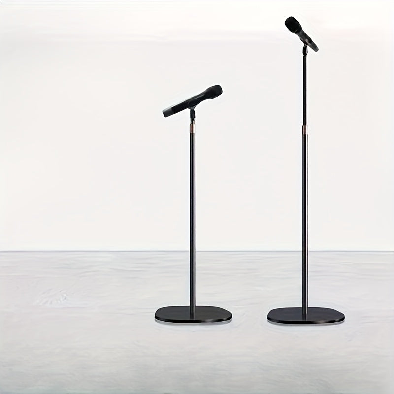 Soporte de micrófono profesional con soporte para teléfono - Soporte de piso de hierro negro para transmisión en vivo, base redonda, poste ajustable, soporte para micrófono de condensador, equipo de transmisión en vivo | Soporte elegante negro | Construc