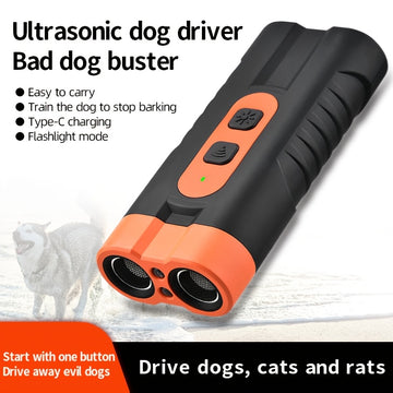1 unidad de repelente ultrasónico para perros PetSafePro recargable por USB, inhibidor de ladridos de doble núcleo de alta potencia con linterna LED, dispositivo portátil anti-mordeduras para uso exterior