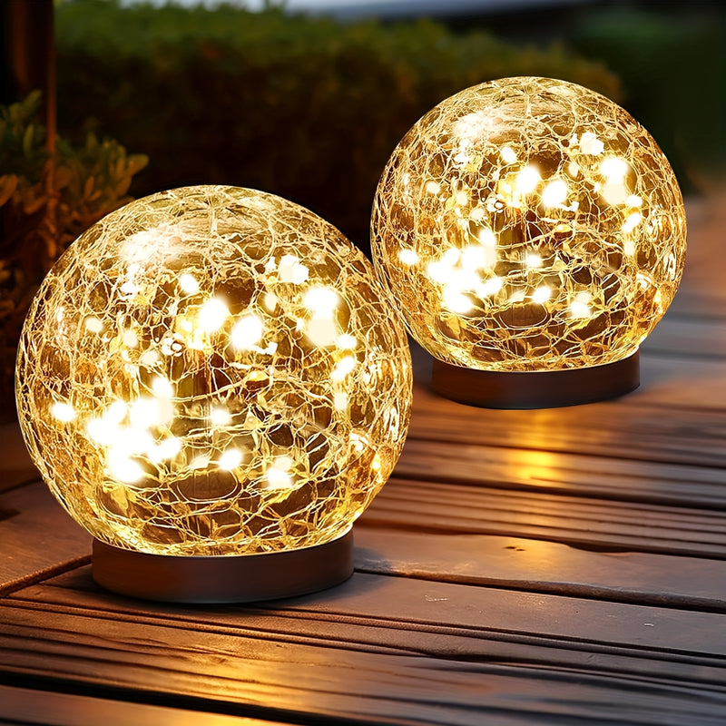 2 Piezas de Luces Solares Globos Impermeables para Exteriores - Bolas de Vidrio Agrietado, Decoraciones para Patio y Jardín Exterior