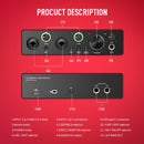 Interfaz de Audio AMACEX X2 para Grabación en PC, Podcasting y Streaming - Plug & Play, Silenciosa, Alimentada por USB con Conector de Monitor de 6.5mm, Controles de Volumen, Ideal para Músicos y Creadores de Contenido, Roja