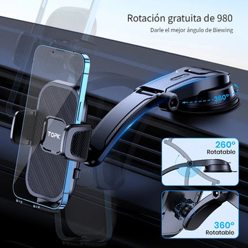 Soporte de teléfono para coche D38-C de TOPK, ajustable y mejorado para el salpicadero del coche, compatible con todos los teléfonos en posiciones horizontales y verticales.