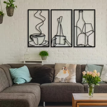 Decoración de pared minimalista de tres piezas para libros metálicos, decoración de pared minimalista para amantes del café, regalo de inauguración