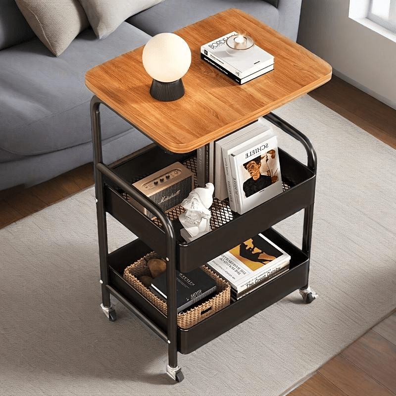 Un pequeño carrito para almacenar vajilla en un restaurante, hecho de acero al carbono, con ruedas, un carrito móvil de mesa de café de varias capas, una buena opción para mesas laterales de sofá de sala de estar, y se puede utilizar como mesa de té o or