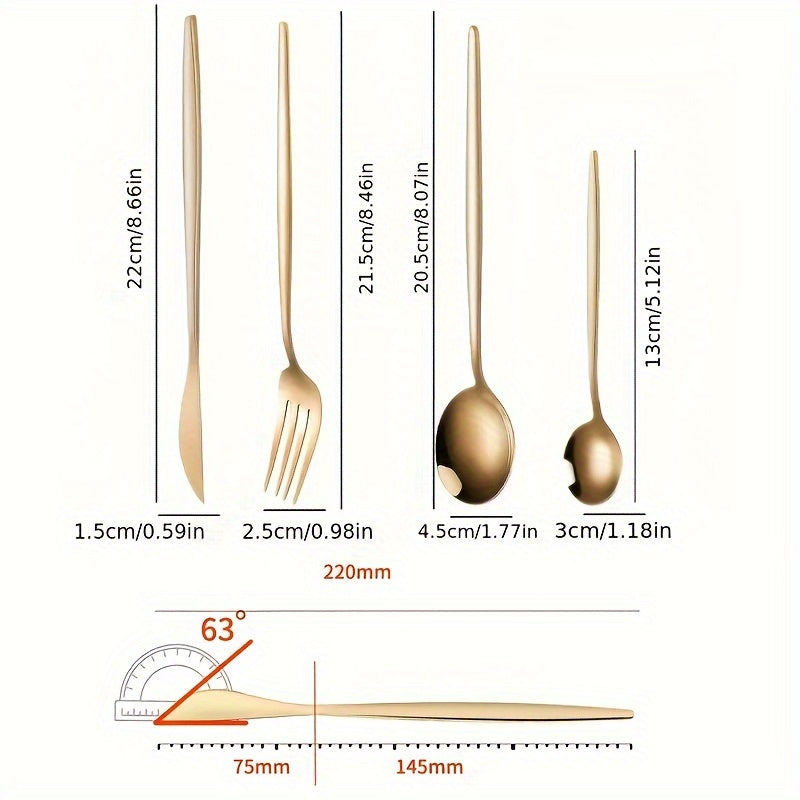Juego de Cubiertos Dorados de 4/24 Piezas, Cuchillo, Tenedor, Cuchara, Juego de Cubiertos de Acero Inoxidable, Creativo y de Alta Gama, Pulido Espejo, Adecuado para el Comedor de Casa