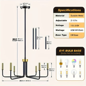 6 Luces Lámpara de Techo Estilo Rústico, y Dorado, Iluminación para Comedor, Accesorios Colgantes Modernos e Industriales para Dormitorio, Entrada, Sala y Recibidor, Base E14 (Bombillas No Incluidas)