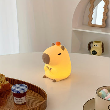 Lámpara de Noche con Temática de Animales Moderna Capybara con Control Táctil y Función de Temporizador - Batería de Litio Recargable USB de 1200mAh, Sombrilla de Plástico Portátil, Ideal para Diversos Cuartos, Regalo Perfecto (Paquete de 1)