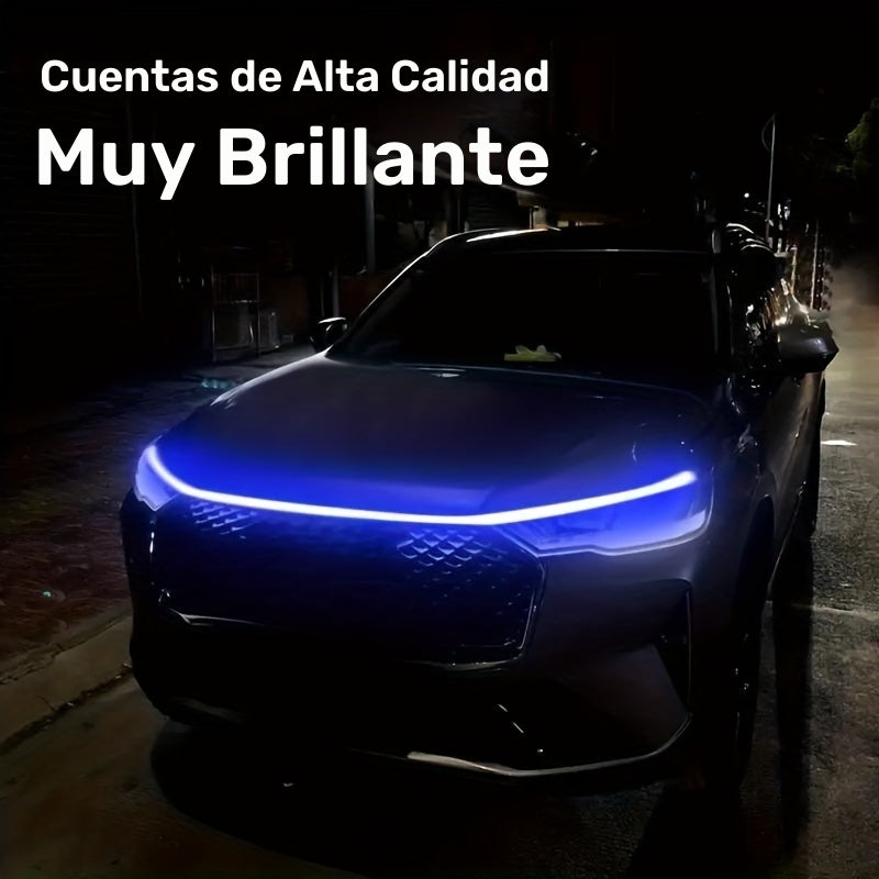 Luz LED para capó de coche, tira de acento de neón de 60 pulgadas, barra de luces de escáner de inicio multicolor, luces de neón de alto brillo de 12 V, con cableado rígido, para varios modelos, sin batería