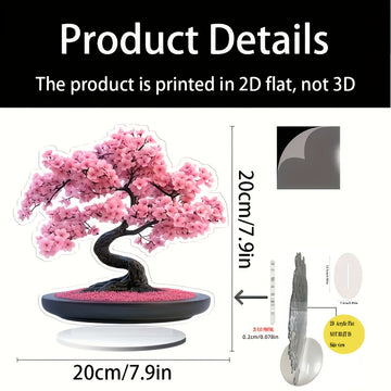 Árbol de Cerezo Acrílico 2D Plano - Tronco y Flores Rosas Vibrantes, Regalo para San Valentín, Decoración de Escritorio para Hogar/Oficina, Arte Floral Contemporáneo, Sin Montaje Necesario