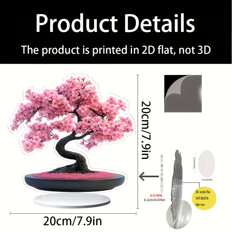 Árbol de Cerezo Acrílico 2D Plano - Tronco y Flores Rosas Vibrantes, Regalo para San Valentín, Decoración de Escritorio para Hogar/Oficina, Arte Floral Contemporáneo, Sin Montaje Necesario