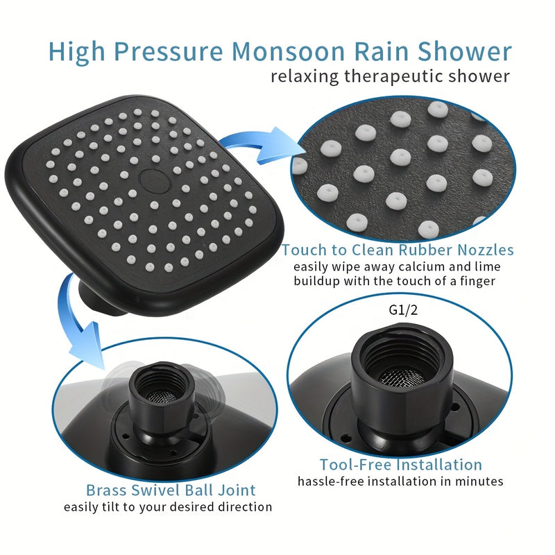 Cabeza de ducha de vidrio de 4 pulgadas con experiencia de lluvia - Diseño rectangular pintado para montaje en pared, estética moderna para baño, alta presión y ahorro de agua, accesorios de ducha.
