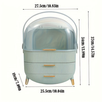 Organizador de Maquillaje Transparente Portátil con Cajón - Caja de Almacenamiento de Cosméticos a Prueba de Polvo para Cuidado de la Piel, Lápiz Labial y Mascarillas - Ideal para el Mostrador del Baño