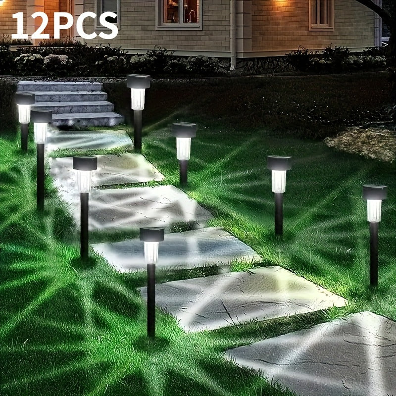 12 luces solares para jardín, exteriores, patio, villa, iluminación de paisaje, luz de estaca para césped