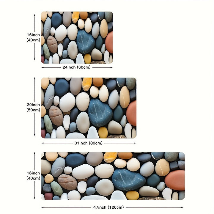 Alfombra Antideslizante con Patrón de Guijarros Coloridos - Versátil para Cocina, Baño y Uso Exterior, Alfombra de Suelo de Poliéster Lavable a Máquina