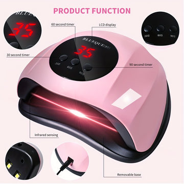 Lámpara de uñas LED con 3 configuraciones de temporizador, sensor automático, 24 fuentes de luz doble, alimentada por USB, sin fragancia - Ideal para secar uñas rápidamente en un salón de belleza en casa, lámpara de secado de uñas|Pantalla LED vibrante|C