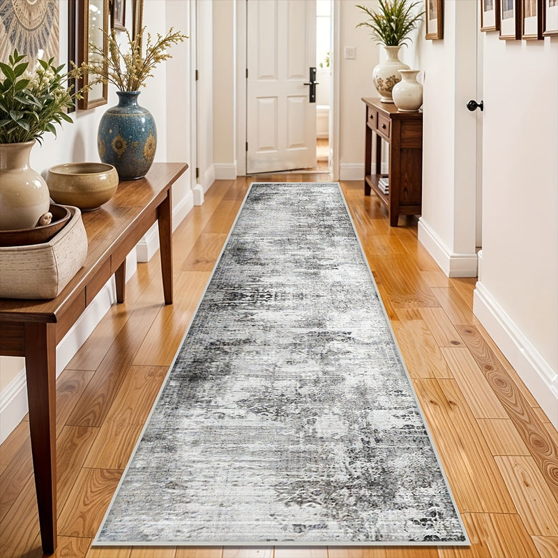 Tapete de pasillo largo minimalista moderno, diseño gris de alta gama, tapete de cocina duradero, fácil de limpiar y lavable en máquina, adecuado para entrada, lavandería y sala de estar.