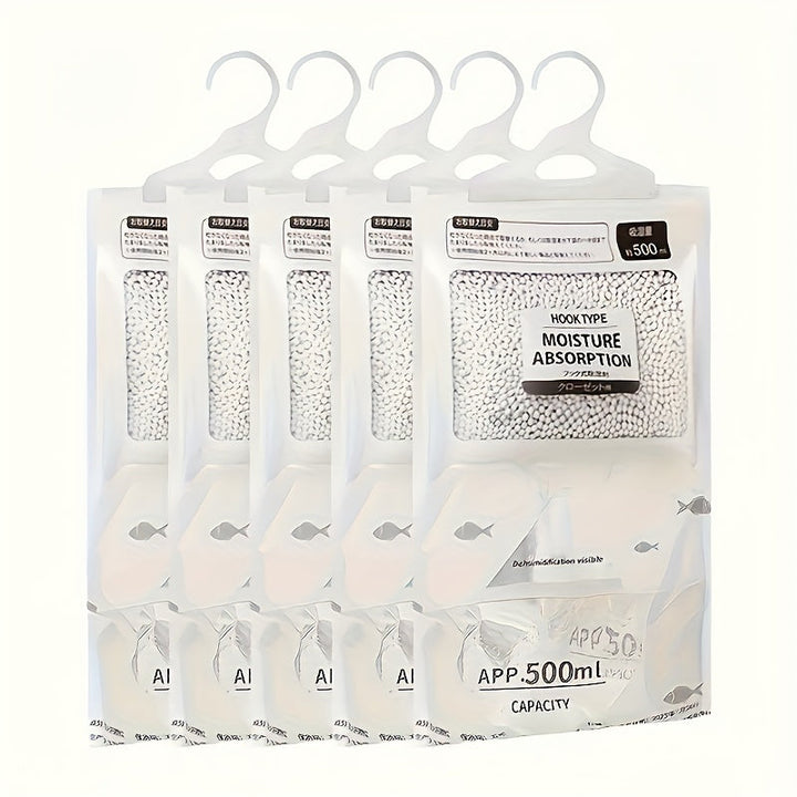 Bolsas deshumidificadoras grandes de 5 paquetes, absorción de humedad, transpirables, antimoho, para uso en el hogar y el armario, no requieren energía, eliminación del exceso de humedad, accesorio purificador de aire
