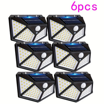3pcs/6pcs/Luces Solares Exteriores 100 LED Super Ahorro de Energía, Luz de Seguridad con Sensor de Movimiento, Aplique de Pared con Alcance de 270°, Luces Solares Inalámbricas con 3 Modos para Jardín, Césped, Patio, Valla y Entrada