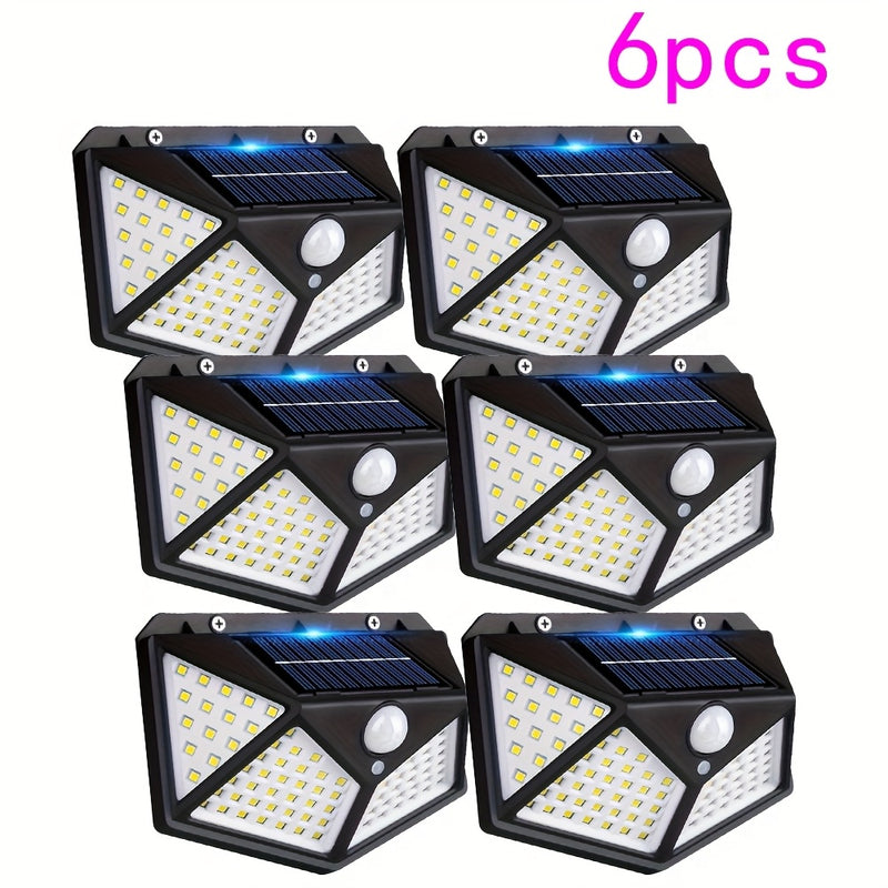 3pcs/6pcs/Luces Solares Exteriores 100 LED Super Ahorro de Energía, Luz de Seguridad con Sensor de Movimiento, Aplique de Pared con Alcance de 270°, Luces Solares Inalámbricas con 3 Modos para Jardín, Césped, Patio, Valla y Entrada