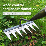 Rastrillo de jardinería de acero al carbono de alta resistencia con 5/6/7/8 dientes - Material grueso y duradero, mango ergonómico para la eficiente eliminación de malezas y suelos, herramienta de jardinería y agrícola para uso doméstico y profesional, r