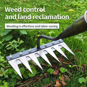 Rastrillo de jardinería de acero al carbono de alta resistencia con 5/6/7/8 dientes - Material grueso y duradero, mango ergonómico para la eficiente eliminación de malezas y suelos, herramienta de jardinería y agrícola para uso doméstico y profesional, r