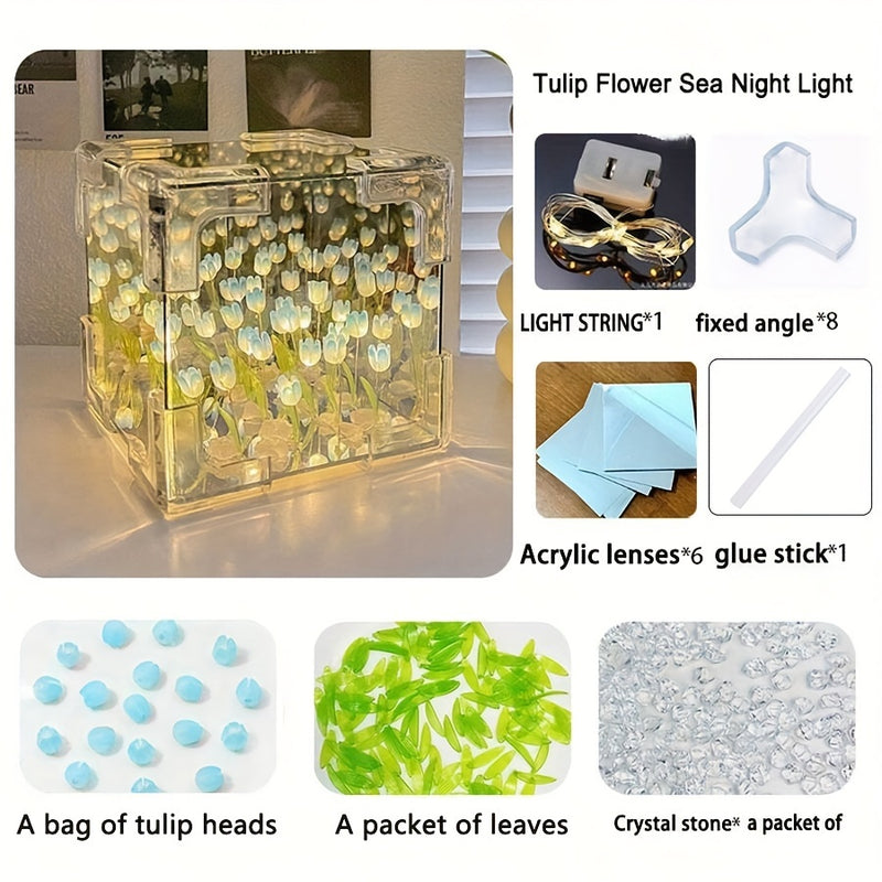 1pc 20LEDS/20 Flores Tulipán Nocturno DIY, Mar de Flores 3D, Accesorios de Escritorio Exquisitos, Regalos Íntimos para Novias, Familia, Compañeros de Clase y Amigos, Regalos para el Día de la Madre, Regalos de Cumpleaños