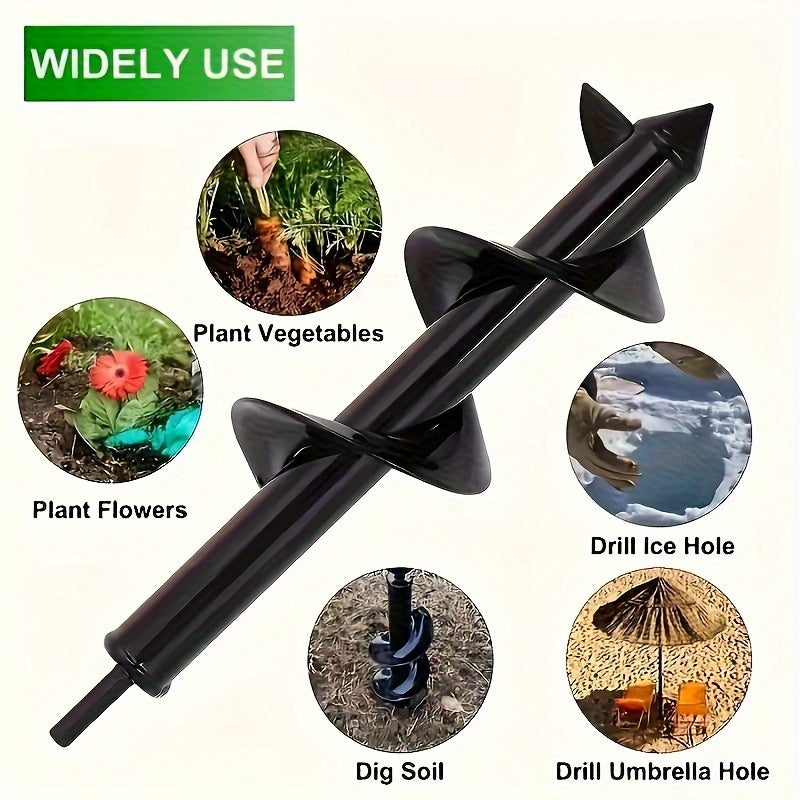 1 pieza de taladro de jardín de acero al carbono negro, taladro de tierra portátil sin enchufar para plantar, herramienta eficiente para cavar semillas y verduras, no requiere ensamblaje.