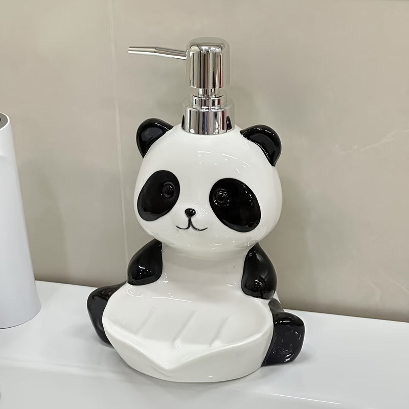 Porta jabón y dispensador de loción 2 en 1 con diseño de panda, multifuncional para baño, cocina o dormitorio, independiente, sin necesidad de electricidad, ideal para jabón, champú, gel de baño, detergente y accesorios de baño