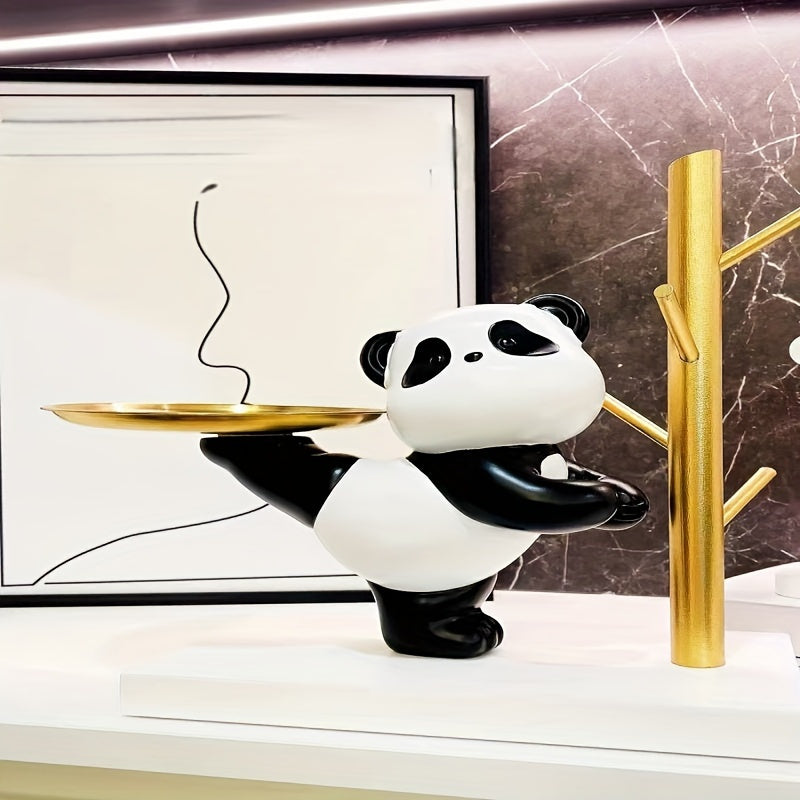Bandejita de joyería de resina de panda con soporte metálico - Organizador decorativo chic para anillos, pulseras, collares - Regalo ideal para ancianos, amigos, maestros - Accesorio de dormitorio elegante