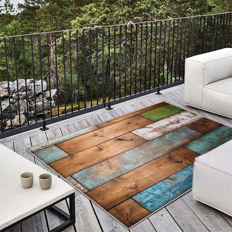 Alfombrilla de exteriores para áreas al aire libre con diseño geométrico abstracto, 7 estrellas, caza, alfombrilla gruesa, lavable en máquina, no resbala, poliéster, azul, beige, verde, patio, camping, decoración de patio, diseño geométrico abstracto, al