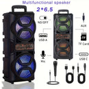 Altavoz multifuncional con altavoces dobles de 6,5", cambio de color RGB, subwoofer de bajo 3D, función de karaoke con gran apertura, sistema de sonido de carrito, experiencia de sonido definitiva con/FM/USB/TF Card/MIC, adecuado para fiestas al aire lib