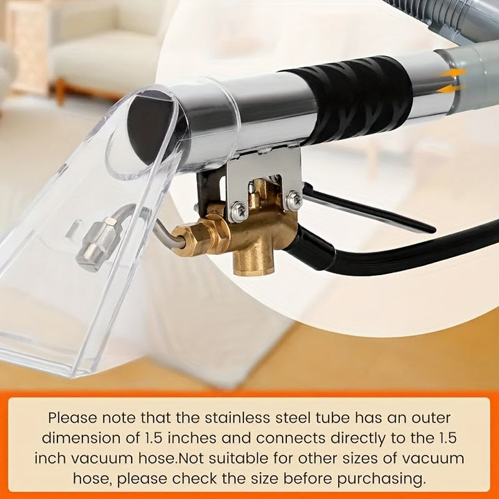 1 pieza de adaptador de vapor de acero inoxidable para aspiradora, accesorio para limpieza de autos, sofás y alfombras - Boquilla de vapor resistente a altas temperaturas con mango ergonómico, uso doméstico y para detalles de auto, acabado metálico elega