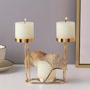 Soporte para velas de hierro artístico premium, 3 cabezas con diseño creativo de hoja de ginkgo, liviano, decorativo para cenas y fiestas, 1 unidad