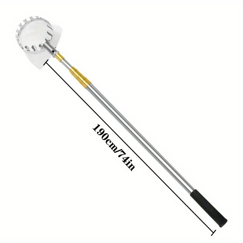 1pc Recogedor de frutas extensible de acero inoxidable con varilla telescópica - Herramienta de cosecha de jardín para alcanzar manzanas, caquis, mangos, nísperos con cesta de absorción de impactos, alcance de 74 pulgadas