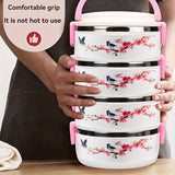 Recipiente de acero inoxidable de tres capas con tapa para mantener la frescura, redondo y apto para uso en la oficina, escuela, campamentos y cocina - 2100 ml / 70 onzas