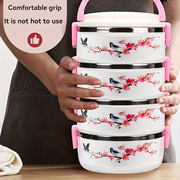 Recipiente de acero inoxidable de tres capas con tapa para mantener la frescura, redondo y apto para uso en la oficina, escuela, campamentos y cocina - 2100 ml / 70 onzas