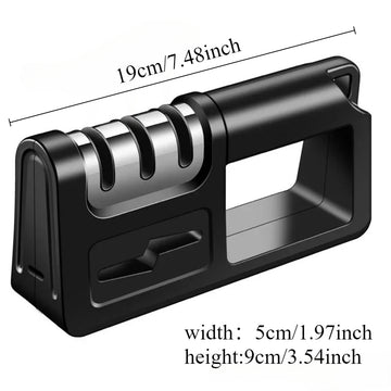 1pc Afilador Multifuncional Diamante 4-en-1 Versátil - Afilado Manual Rápido y Fácil para Cuchillos de Cocina, Tijeras y Hojas, Diseño Negro Elegante con Piedra Integrada, Material ABS, No Necesita Batería - Ideal para Uso Doméstico y en Restaurantes, Af