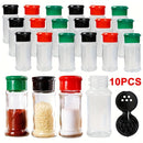 Juego de 10 Tarros de Especias Libres de BPA con Tapas Agitadoras - Contenedores de Plástico Duraderos para Condimentos y Sazonadores para BBQ, Camping, Picnics y Organización de Cocina, Tapas para Verter, Almacenamiento