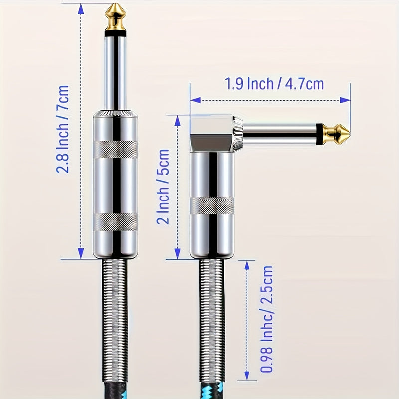 2 1/4 Pulgadas Cables de Guitarra con Conectores en Ángulo Recto, Resorte para Fácil Inserción y Extracción, Adecuados para Guitarras Eléctricas, Bajos, Amplificadores, Teclados, Mandolinas y Consolas de Mezcla | Cables Audio Multifuncionales