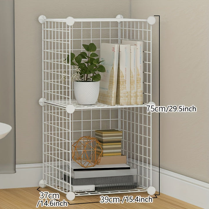 1pc Estante de Almacenamiento de Malla Metálica Moderno - Organizador Apilable DIY para Libros, Plantas y Más - Diseño Abierto Elegante para Decoración de Hogar, Oficina, Cocina, Baño