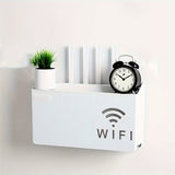 Estante organizador de plástico multiusos para router y decodificador de TV, montaje en pared sin taladro, con ganchos utilitarios para hogar u oficina